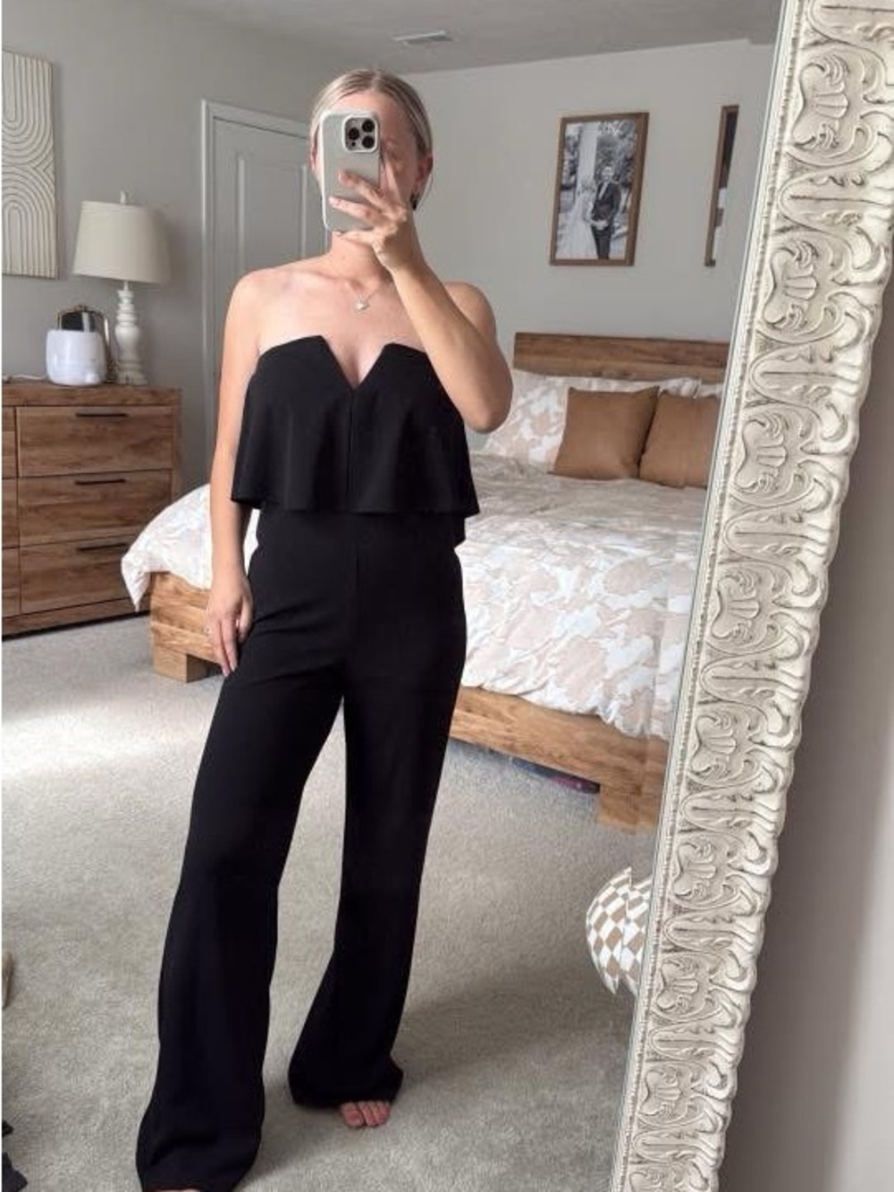 Crystal Doll Black Strapless Wide-Leg Jumpsuit